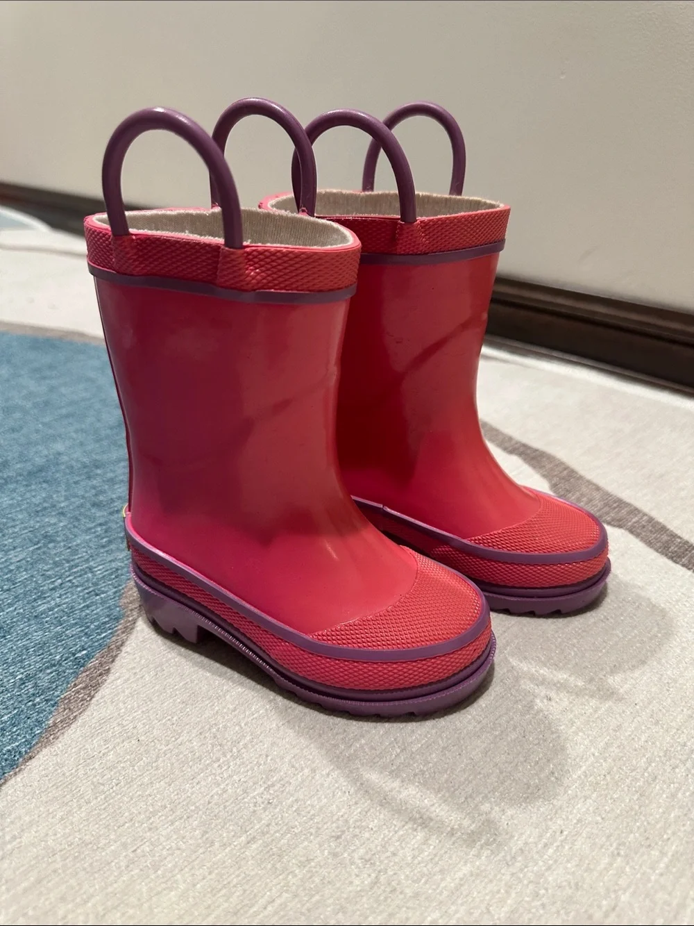 Western Chief Girls Pink Rain Boots with Purple Handles 5C
